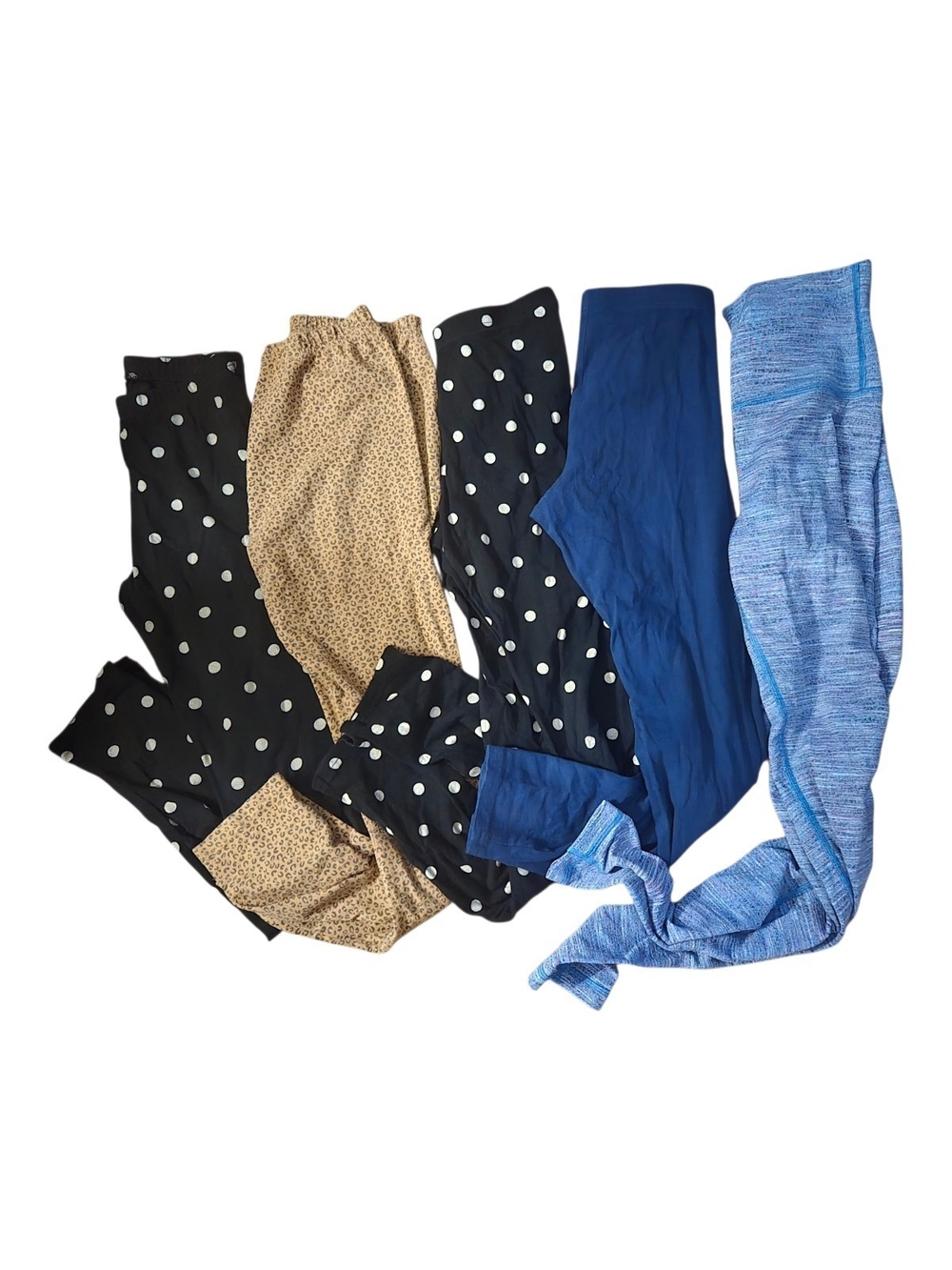 Girls' Assorted Blue, Black & Tan Leggings - Pack of 5 (14/16)
